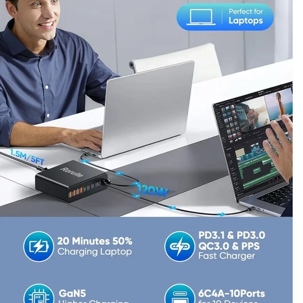 Roruite GaN Charger with Multiple Ports